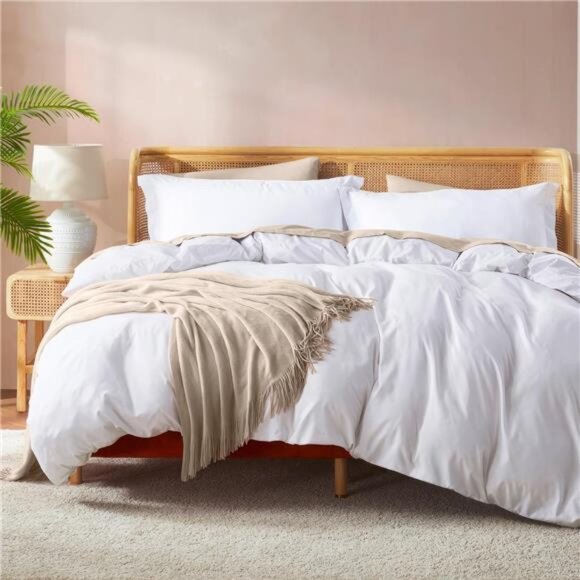 White Duvet Cover Queen Size - Soft Double Brushed Queen Duvet Cover Set - Picture 1 of 6